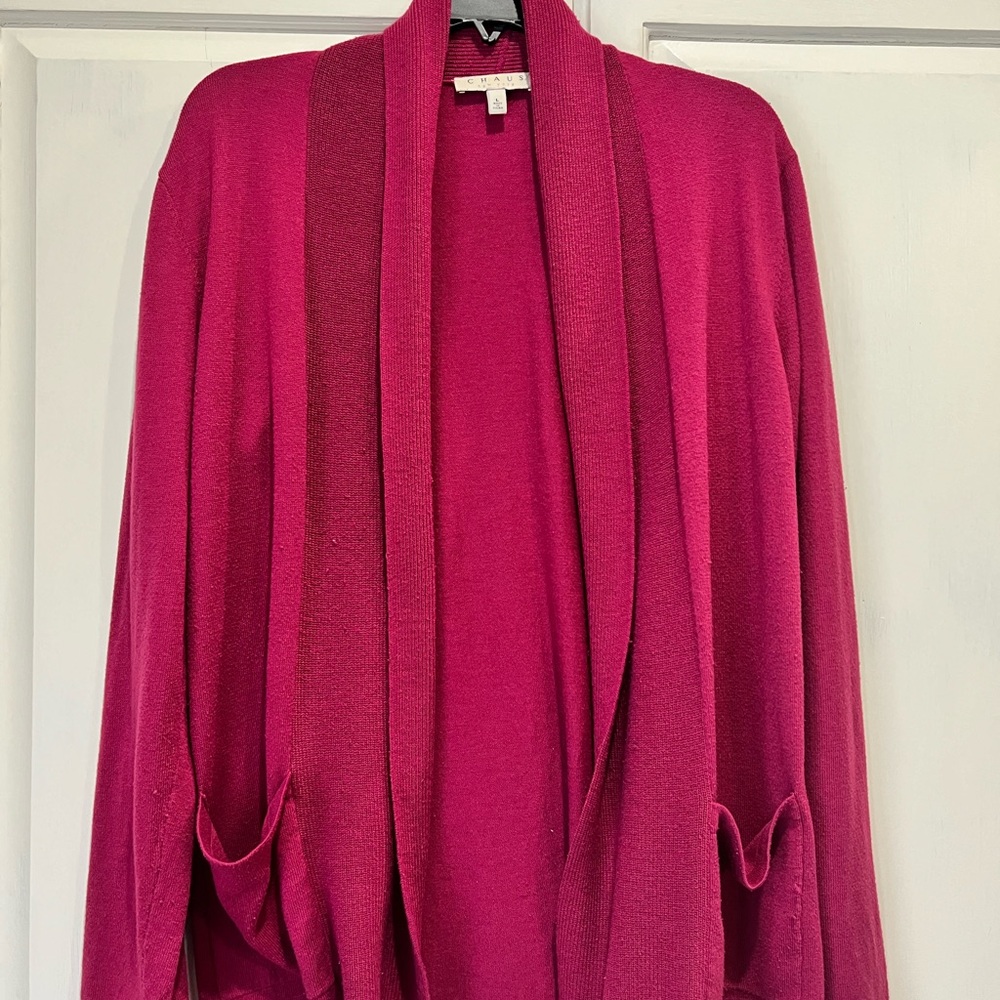 Chaus Fuchsia Open Front Cardigan